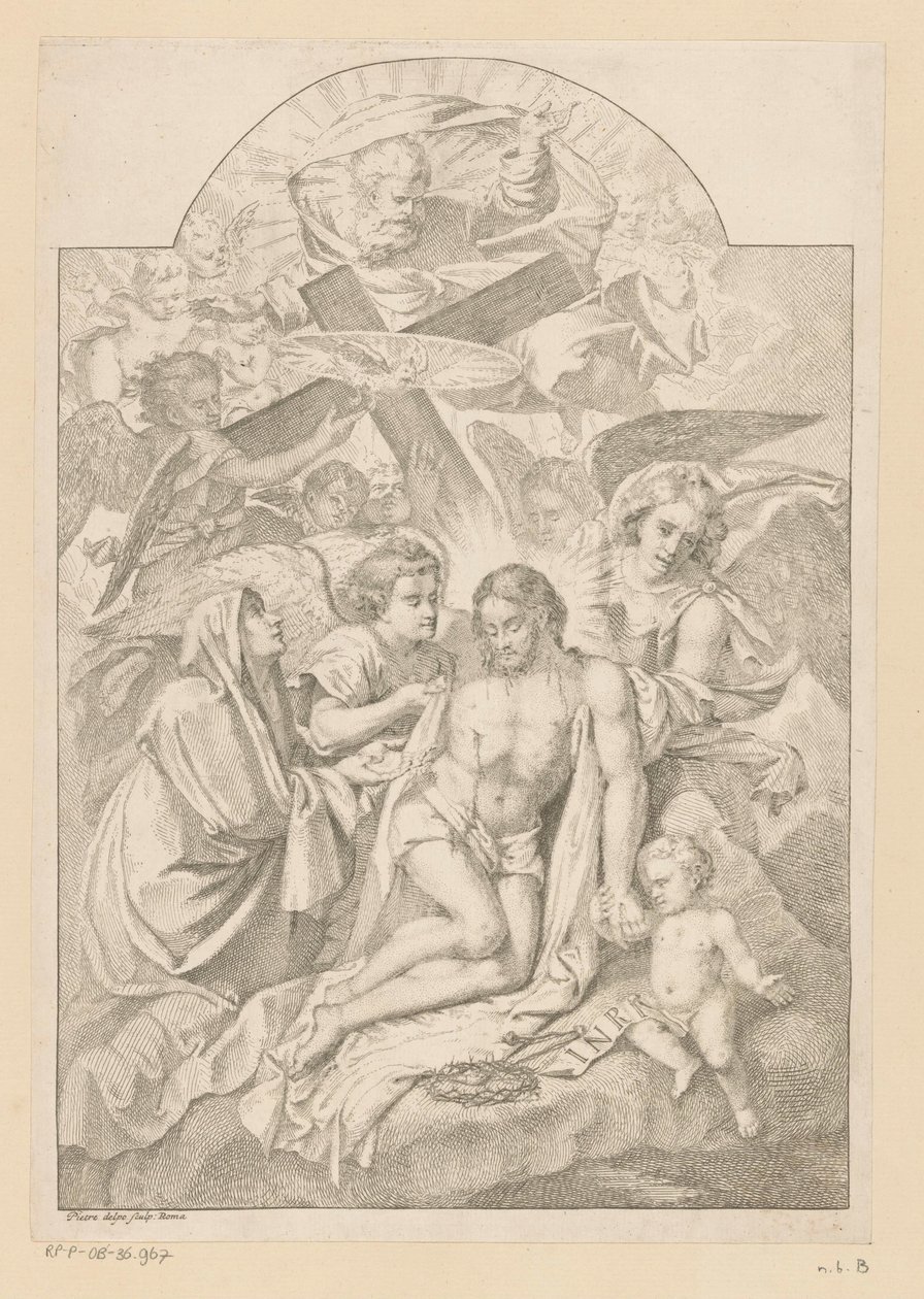 La Santísima Trinidad con María, Herramientas de la Pasión y Ángeles de Pietro del Po