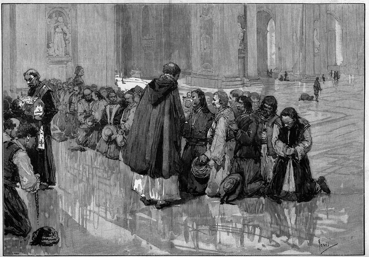 Peregrinos húngaros adorando reliquias en la Basílica de San Pedro en Roma de Pio Joris