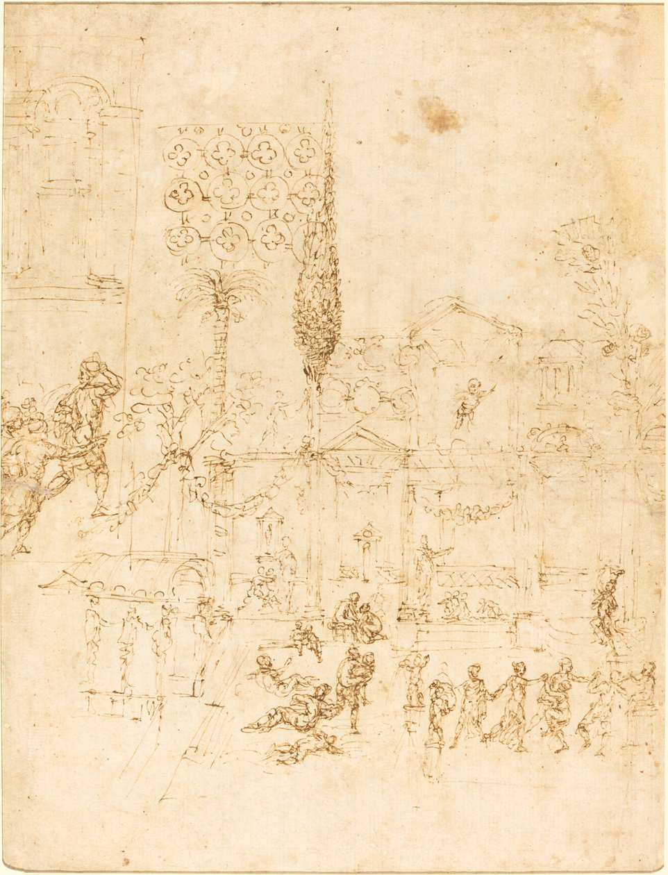 Fiesta en una Villa Romana (recto) de Pirro Ligorio