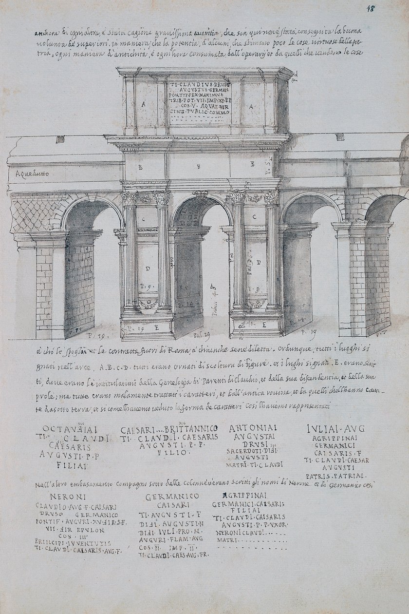 Arco de Claudio en Roma, dibujo, de Antigüedades Romanas, por Pirro Ligorio (1513-1583) de Pirro Ligorio