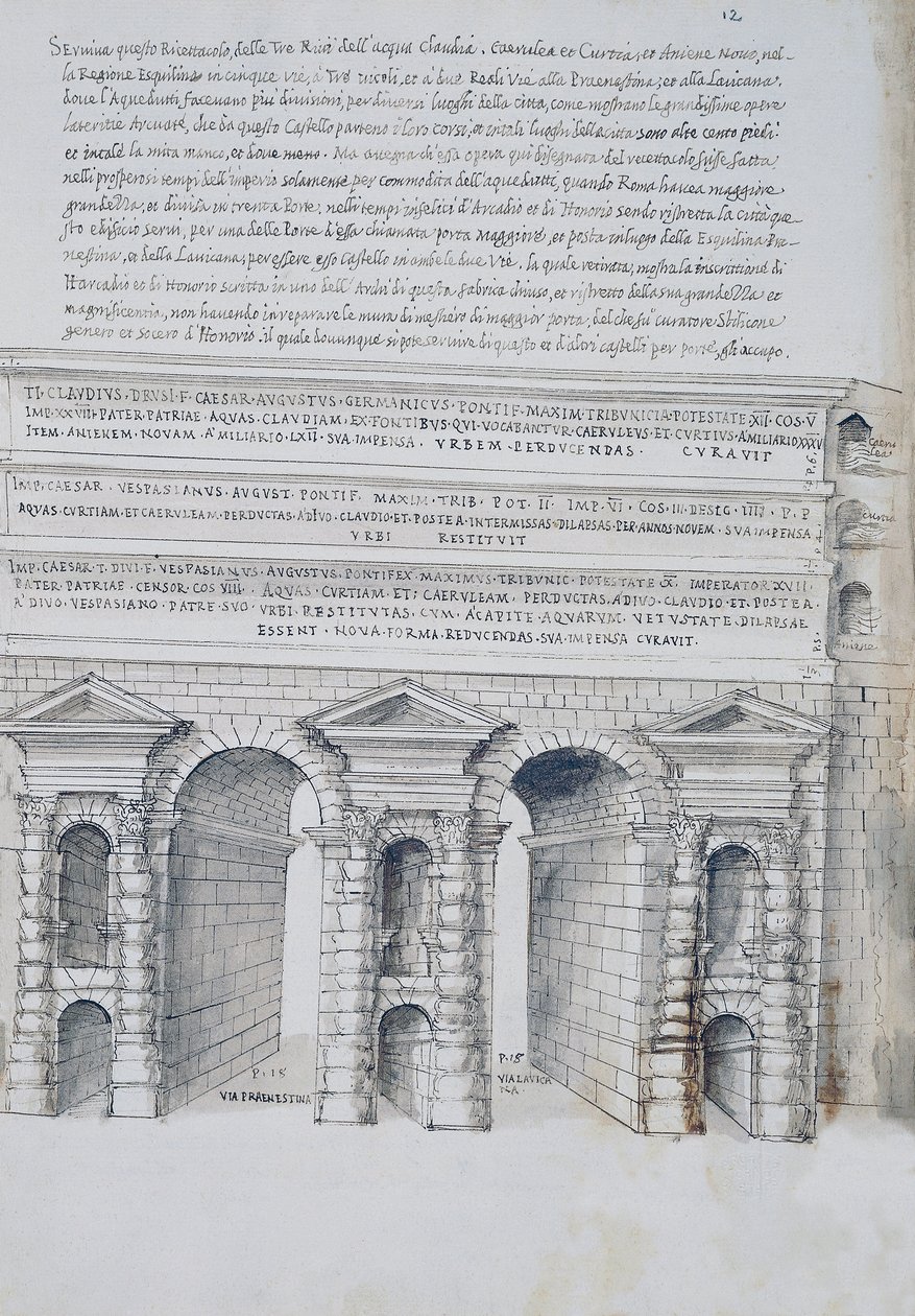 Porta Maggiore en Roma, dibujo, de Antigüedades Romanas, por Pirro Ligorio (1513-1583) de Pirro Ligorio