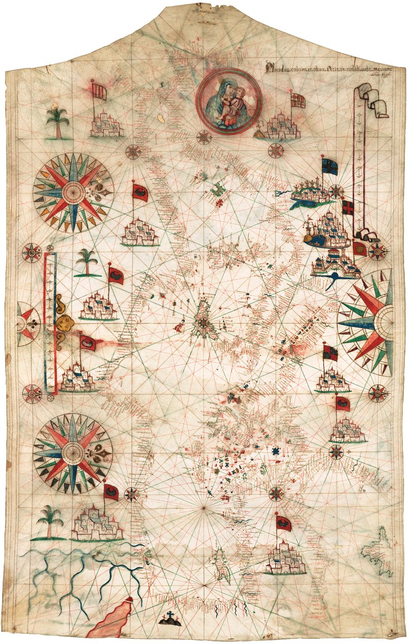 Carta del Mar Mediterráneo, con parte del Mar Negro de Placido Caloiro e Oliva