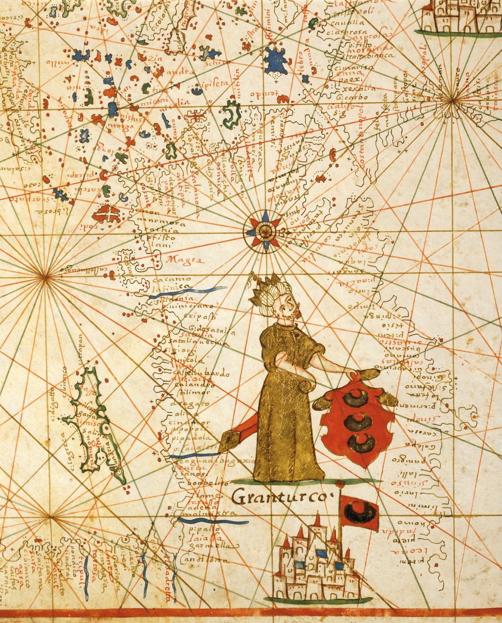 Imperio otomano, del atlas portolano compuesto de seis cartas, por Placido Caloiro y Francesco Oliva, Pergamino. 1646. de Placido Caloiro e Oliva