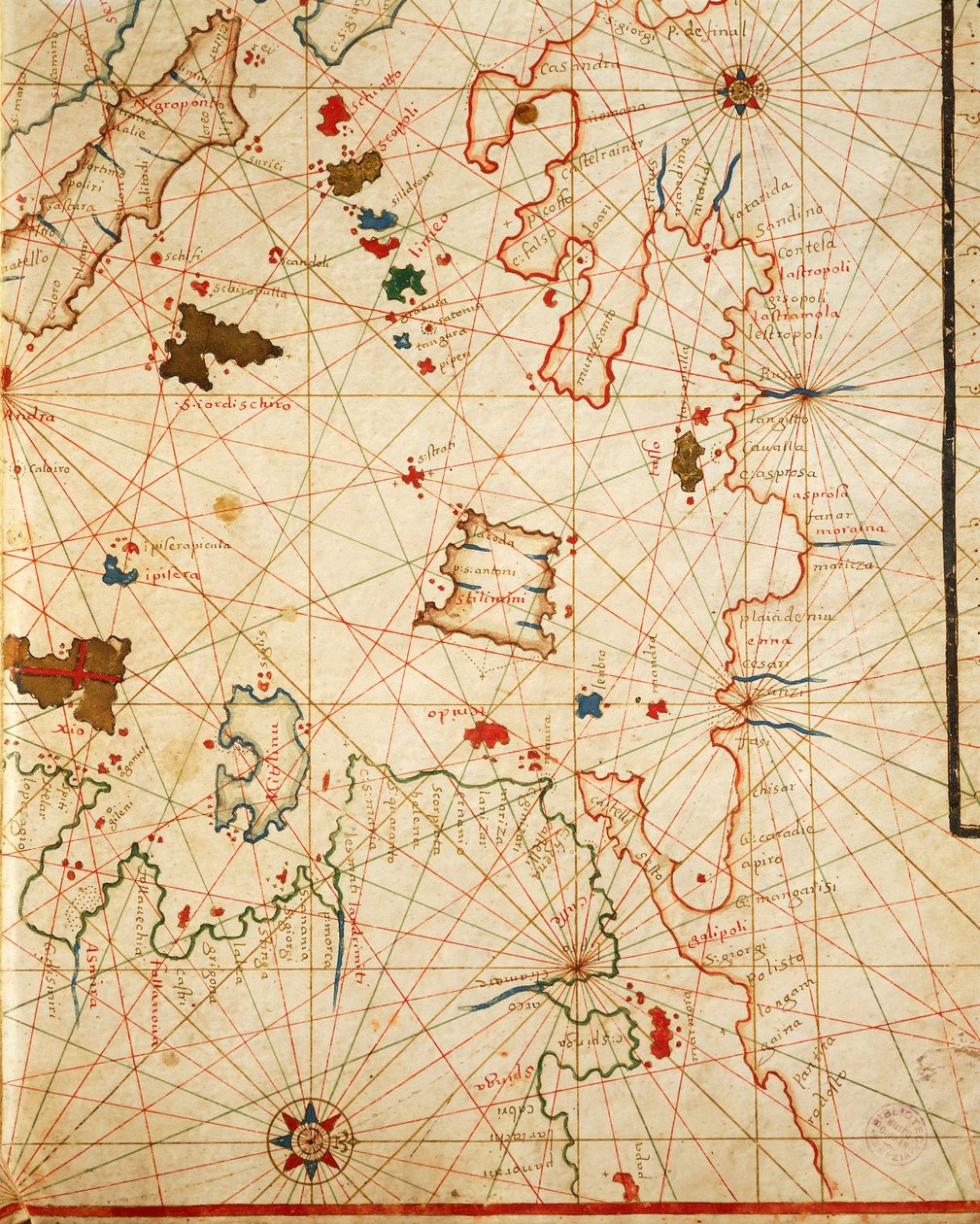 El Peloponeso, del atlas portolano que consta de seis cartas, por Placido Caloiro y Francesco Oliva, Pergamino. 1646. de Placido Caloiro e Oliva