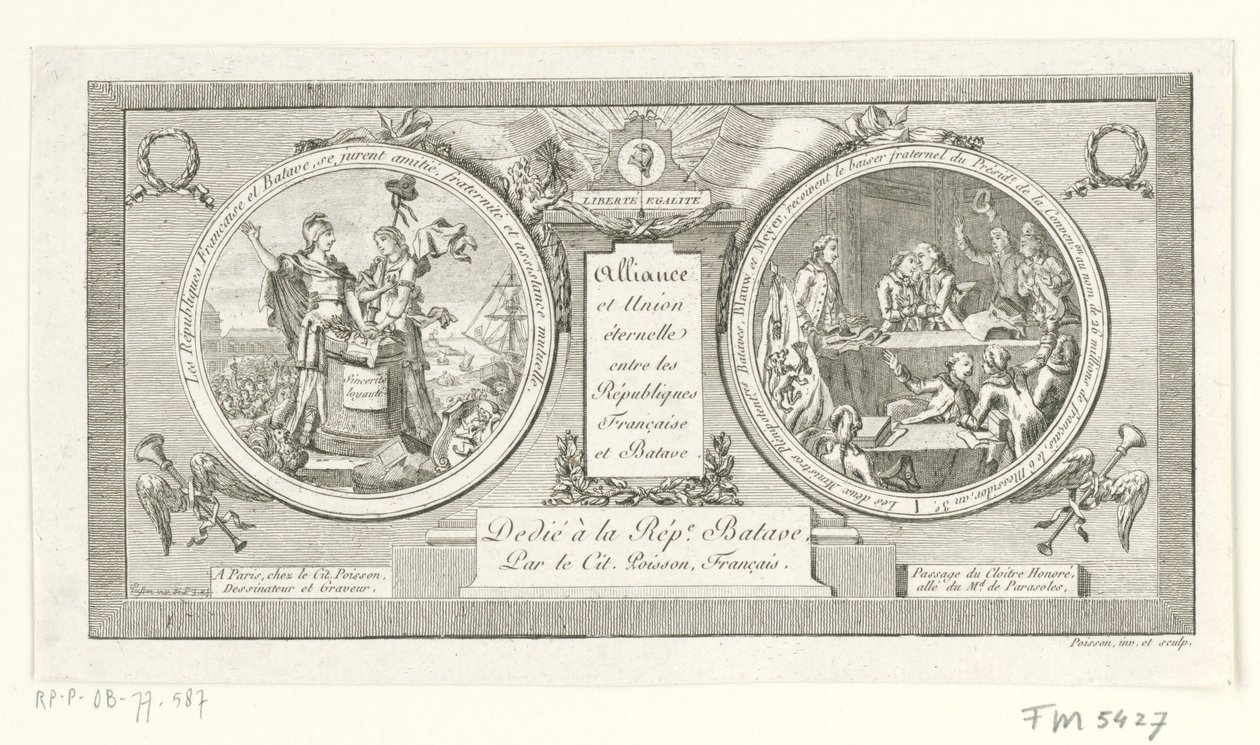 Medallón op de Alliantie tussen de Franse en de Bataafse Republieken, 1795 Alianza y Unión Eterna entre las Repúblicas de Francia y Batavia (título sobre el objeto) de Poisson