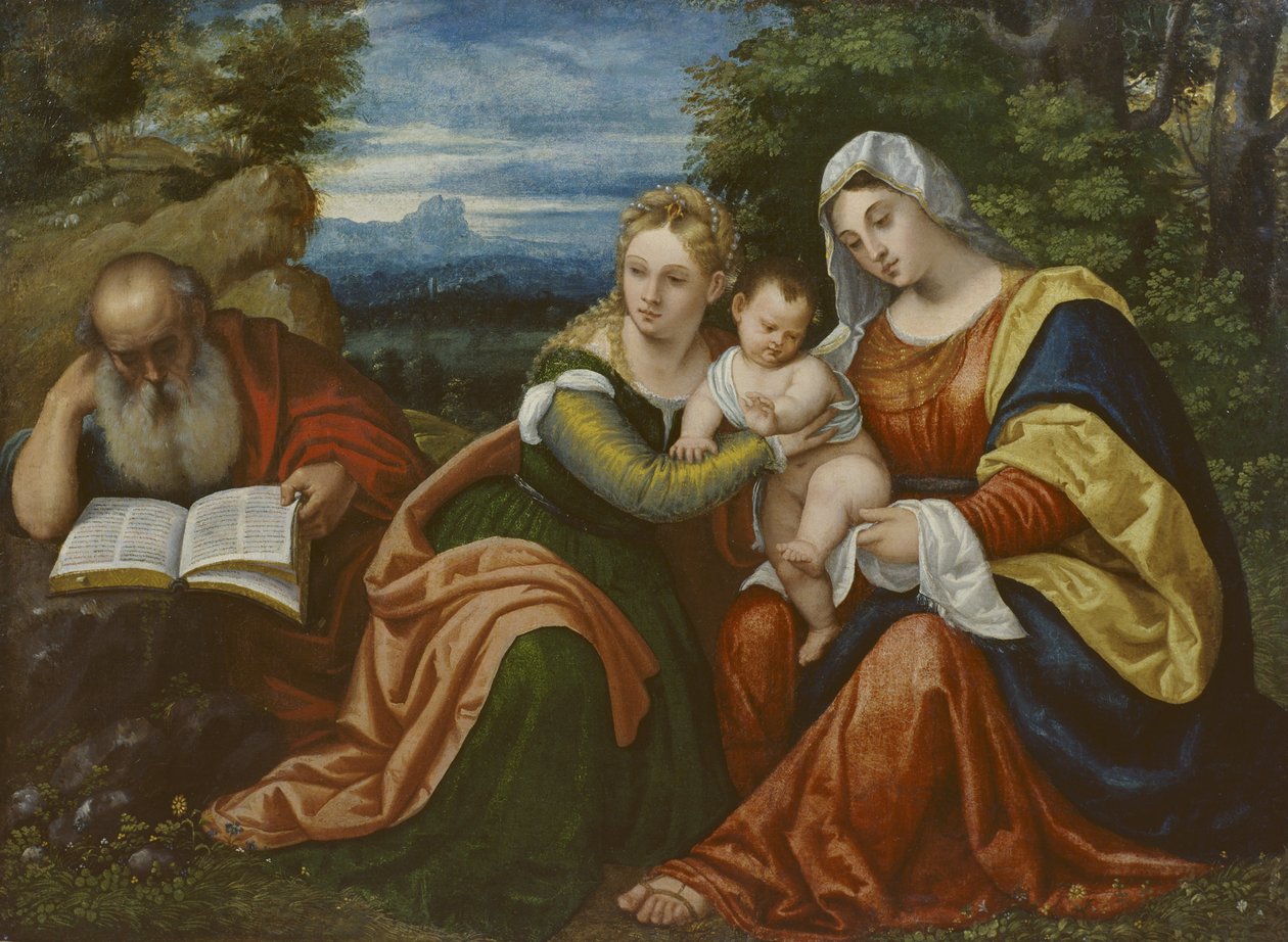 Virgen y Niño con Santa Catalina y San Jerónimo en un paisaje de Polidoro da Lanciano