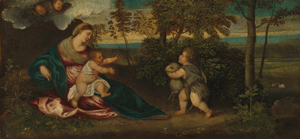 Madonna y el Niño y el Infante San Juan en un Paisaje de Polidoro Lanzani
