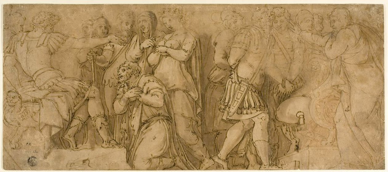 Familia de Darío ante Alejandro; Prisioneros ante un senador de Polidoro da Caravaggio