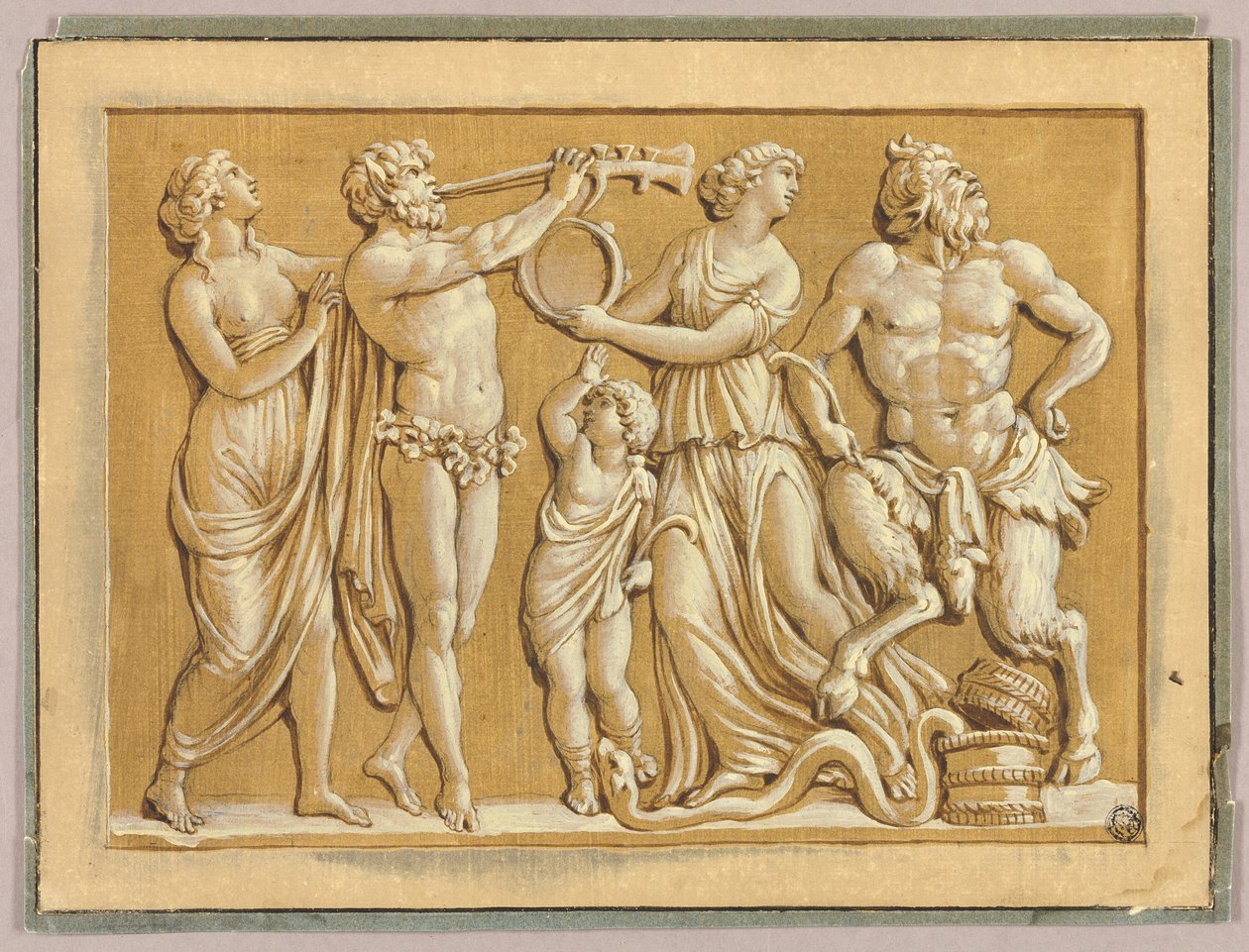 Sátiro, fauno y ninfas de Polidoro da Caravaggio