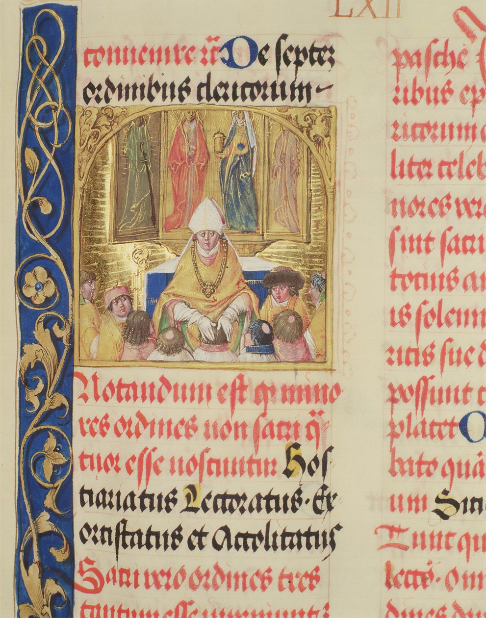 Bendición de Seminaristas por el Obispo del Pontifical del Obispo Erasmus Ciolek, c.1510 (temple y oro sobre pergamino) de Polish School