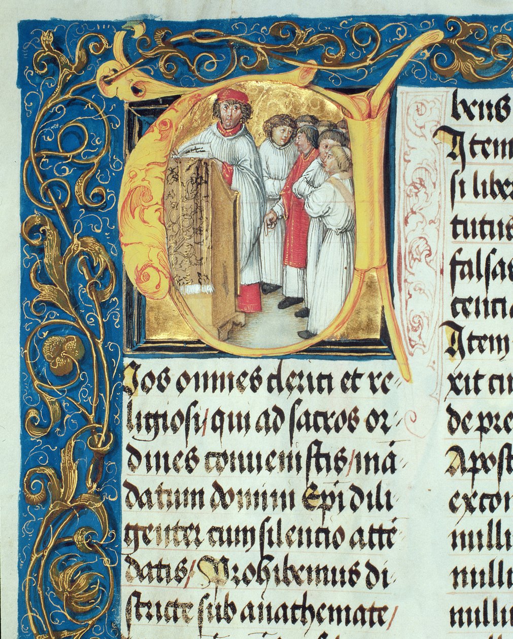Ordenación de Seminaristas al Sacerdocio del Pontifical del Obispo Erasmus Ciolek, c.1510 (temple y oro sobre pergamino) de Polish School