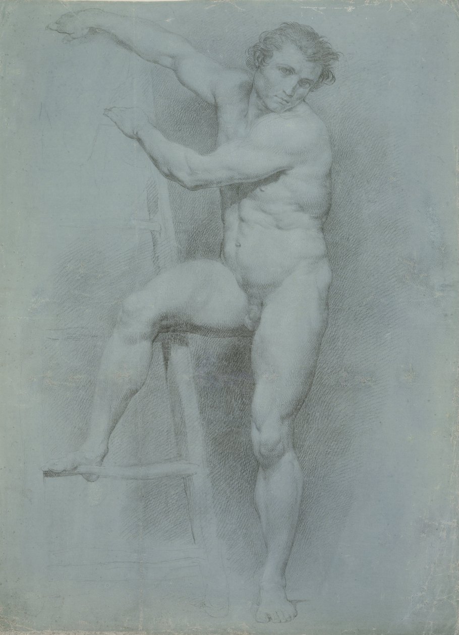Desnudo masculino apoyado en una escalera de Pompeo Girolamo Batoni