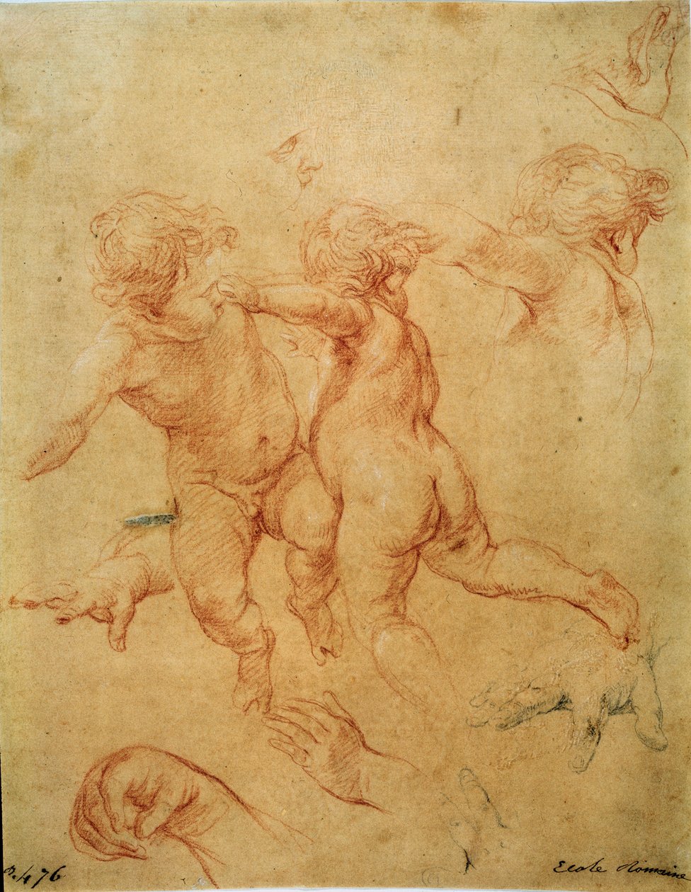 Dos putti voladores, estudio de Pompeo Batoni