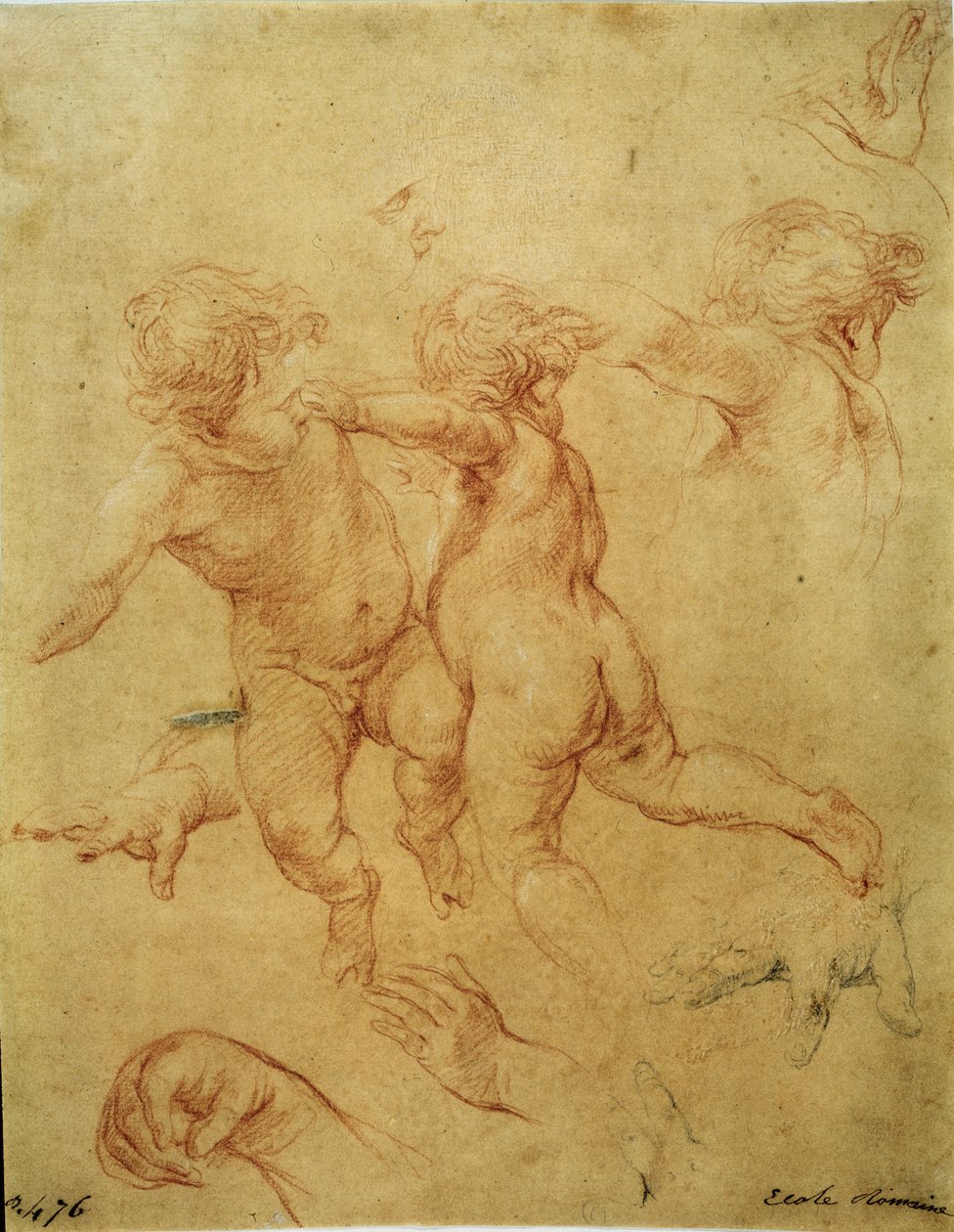 Estudio para dos putti (Two Flying Putti. Study), c.1740 (sanguina) de Pompeo Girolamo Batoni