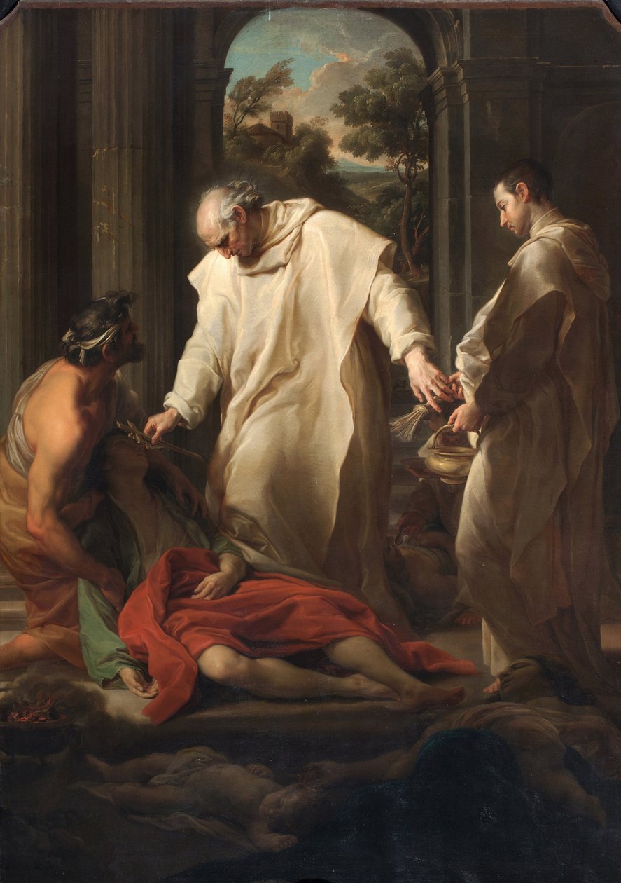 El Beato Bernardo Tolomei ayuda a las víctimas de la peste de Pompeo Girolamo Batoni
