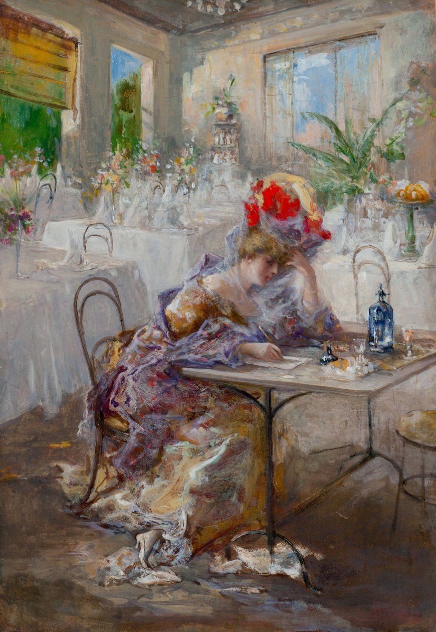 Una carta (o Dama en el Café) de Pompeo Mariani
