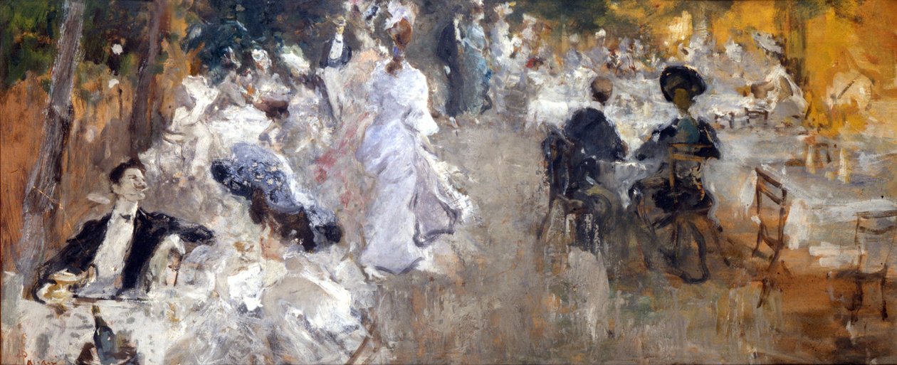 Restaurante al aire libre. Pintura de Pompeo Mariani. de Pompeo Mariani