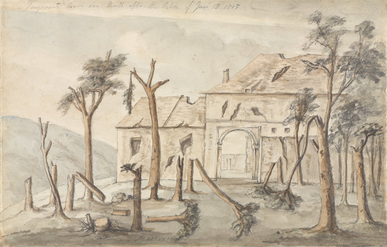 Hougoumont dibujado un mes después de la Acción del 18 de junio de 1815, julio de 1815 de Ponsonby