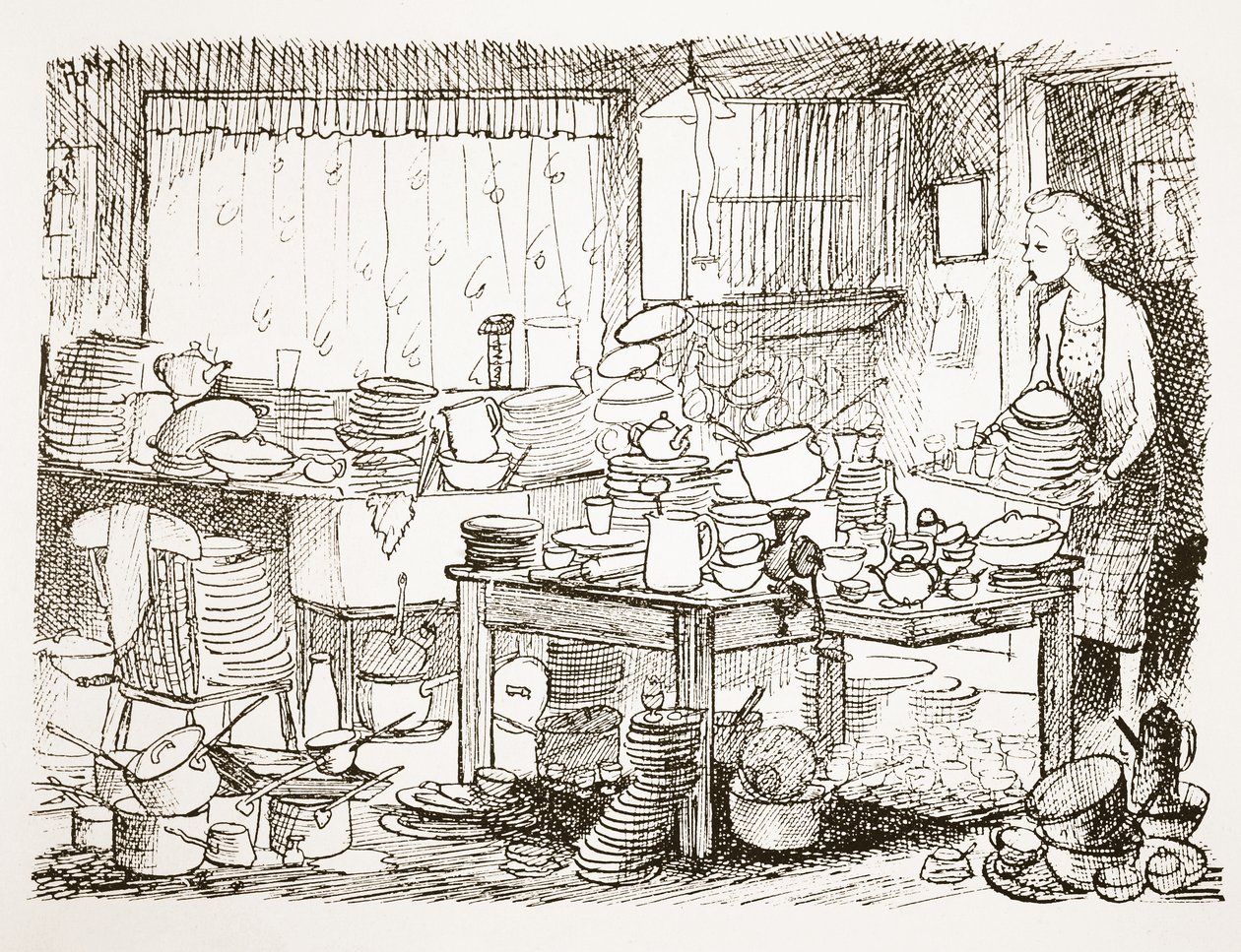 Tendencia a dejar los platos para después, ilustración de 