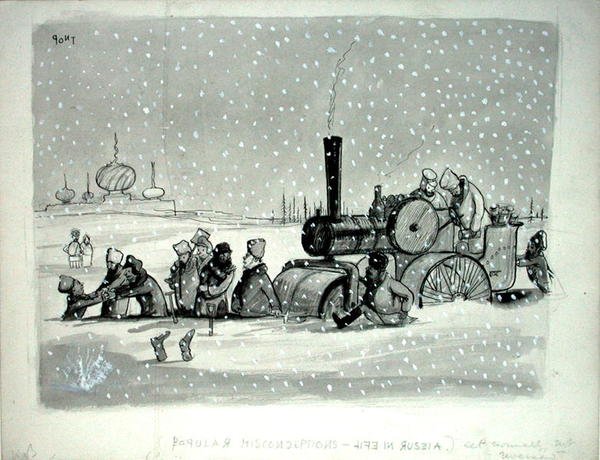 Conceptos erróneos populares: La vida en Rusia, ilustración de Punch, publicada el 27 de diciembre de 1939 de Pont