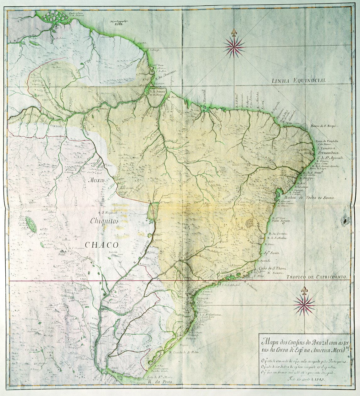 Mapa de Brasil, 1749 (grabado en color) de Portuguese School