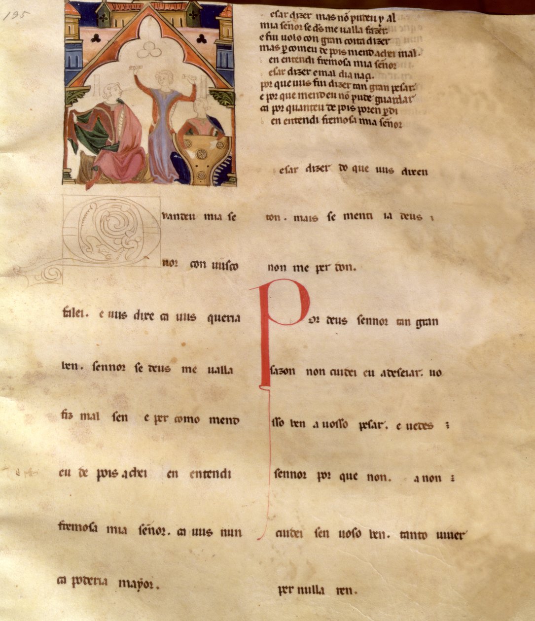 Versos de Canciones de Ajuda, Página 195R, siglos XIII-XV de Portuguese School