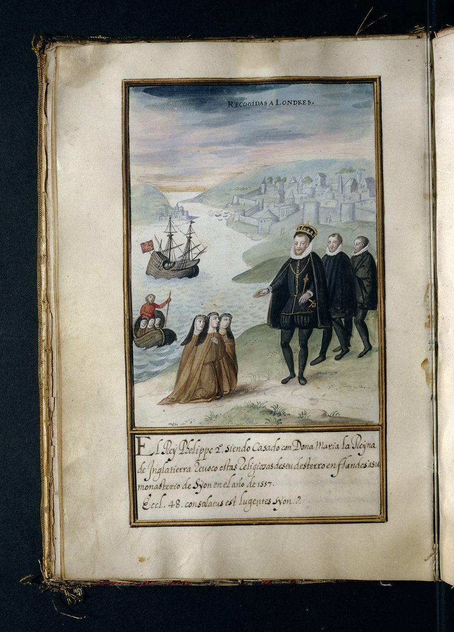 Regreso a Londres, de una historia de las peregrinaciones de las monjas de Syon, compilada en Lisboa a principios del siglo XVII de Portuguese School