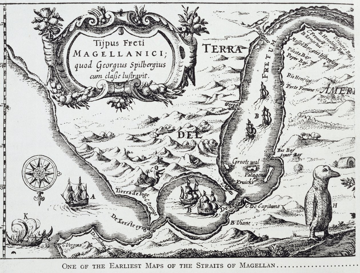 Uno de los primeros mapas del Estrecho de Magallanes, de 