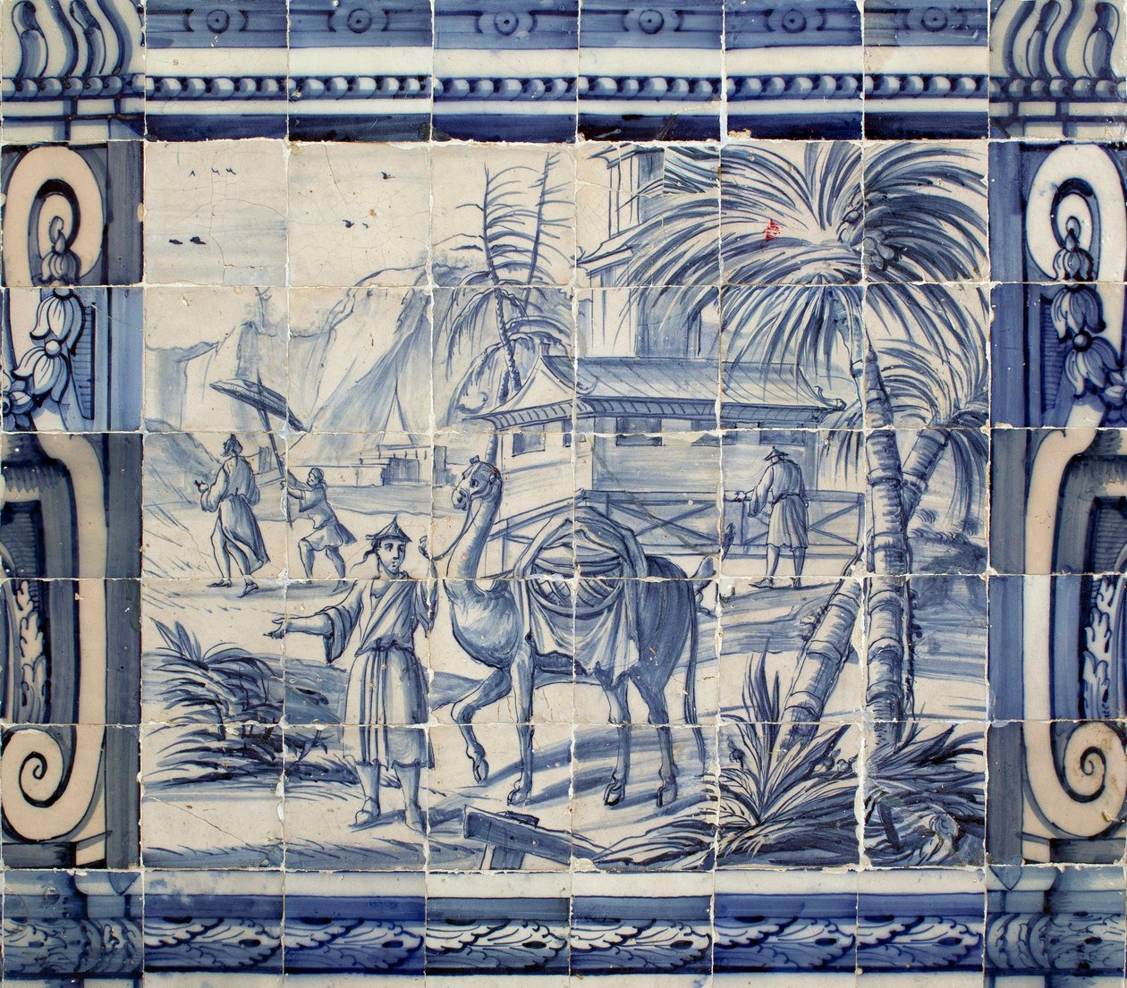 Escena con un camello en Asia - Azulejos, loza pintada de Portuguese School
