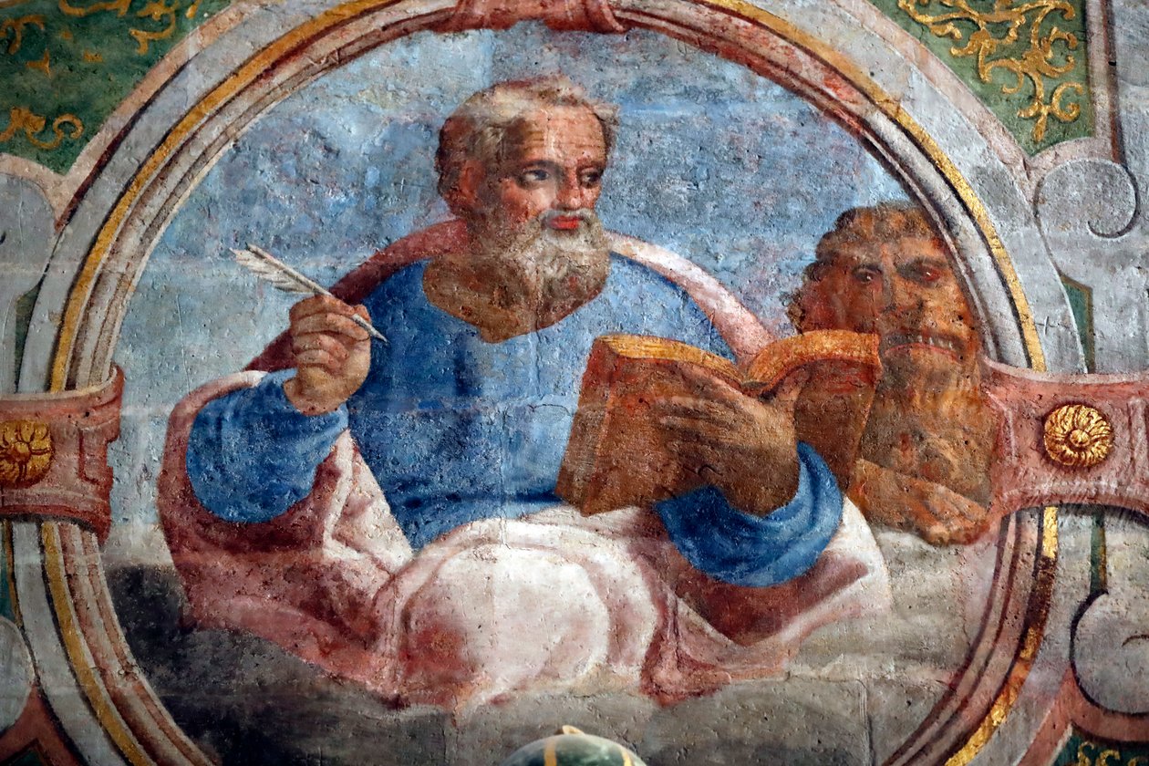 Das Kloster Christi. Innenraum der Rundkirche, dekoriert mit spätgotischer Malerei und Skulptur. St. Markus der Evangelist. Tomar. Portugal. von Portuguese School