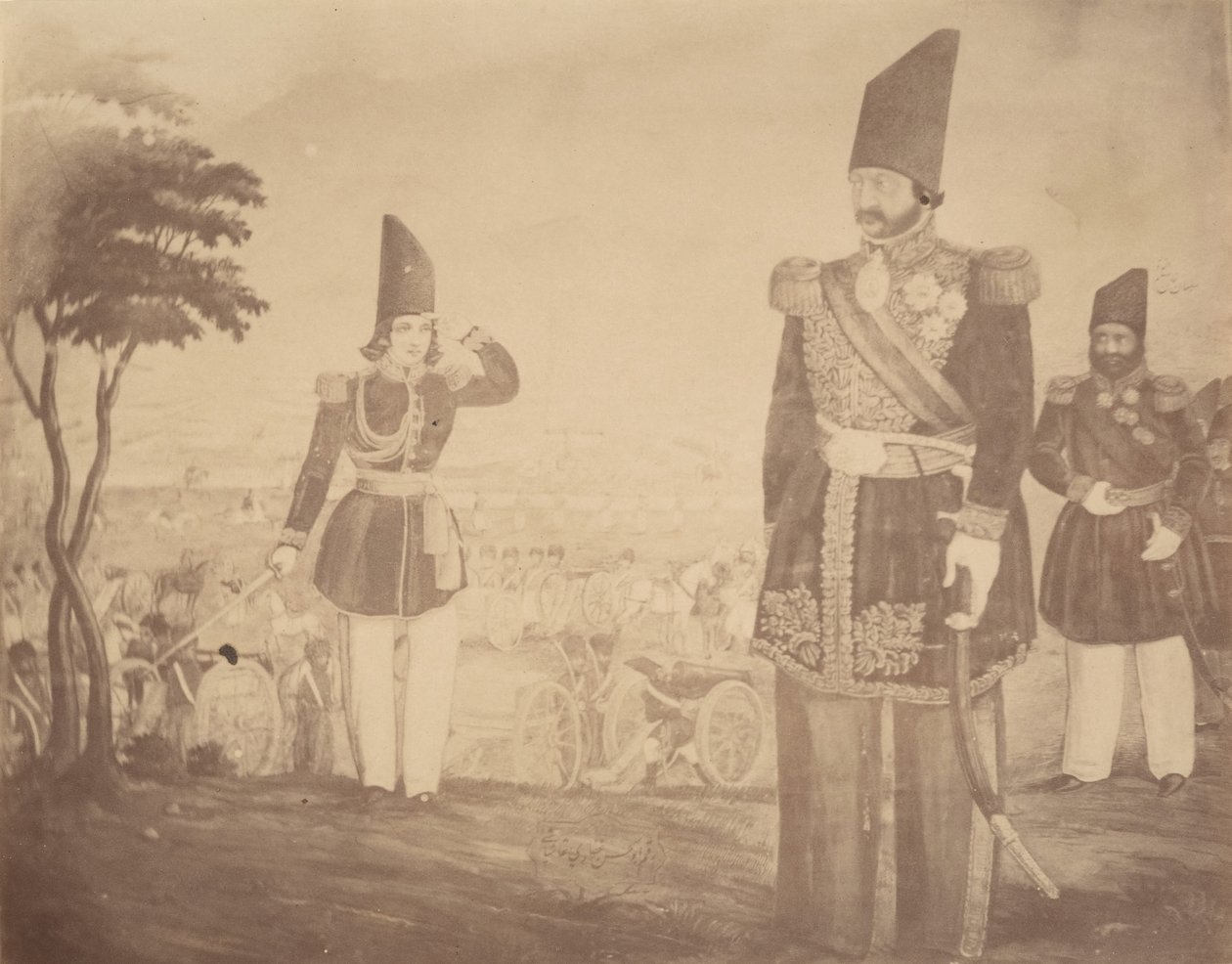 [Una revista persa en una pintura que una vez perteneció a Ardeshir Mirza, tío del rey], 1840s-60s de Possibly by Luigi Pesce.
