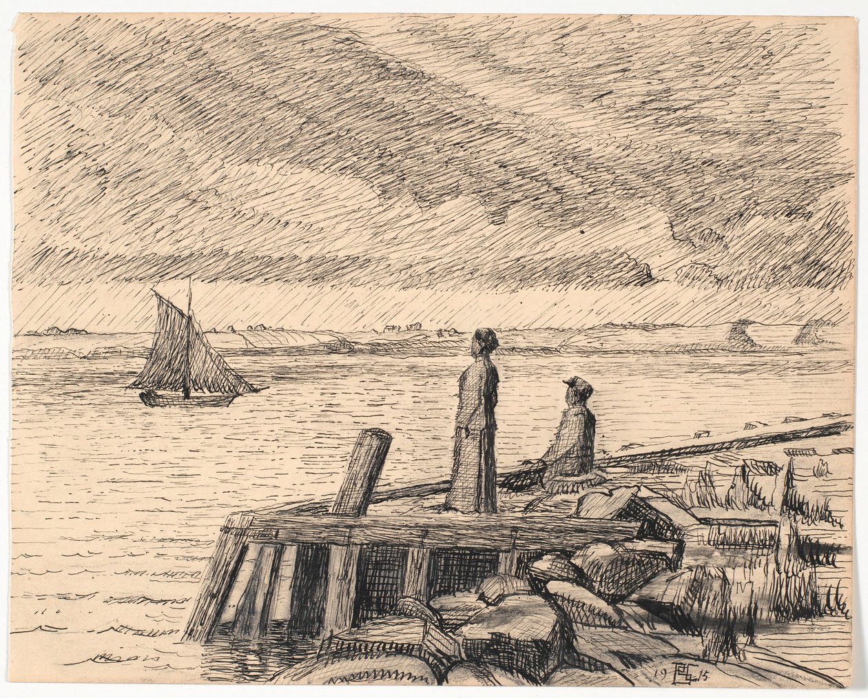 El muelle en Dyrnæs. Tiempo gris de Poul S. Christiansen
