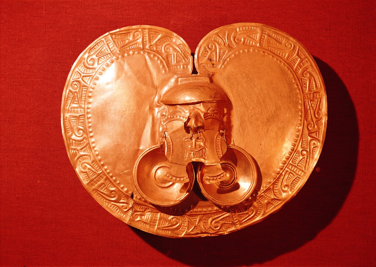 Pectoral con rostro humano, de Campohermosa, Tolima, estilo Calima temprano, siglo VI-V a.C. de Pre Columbian