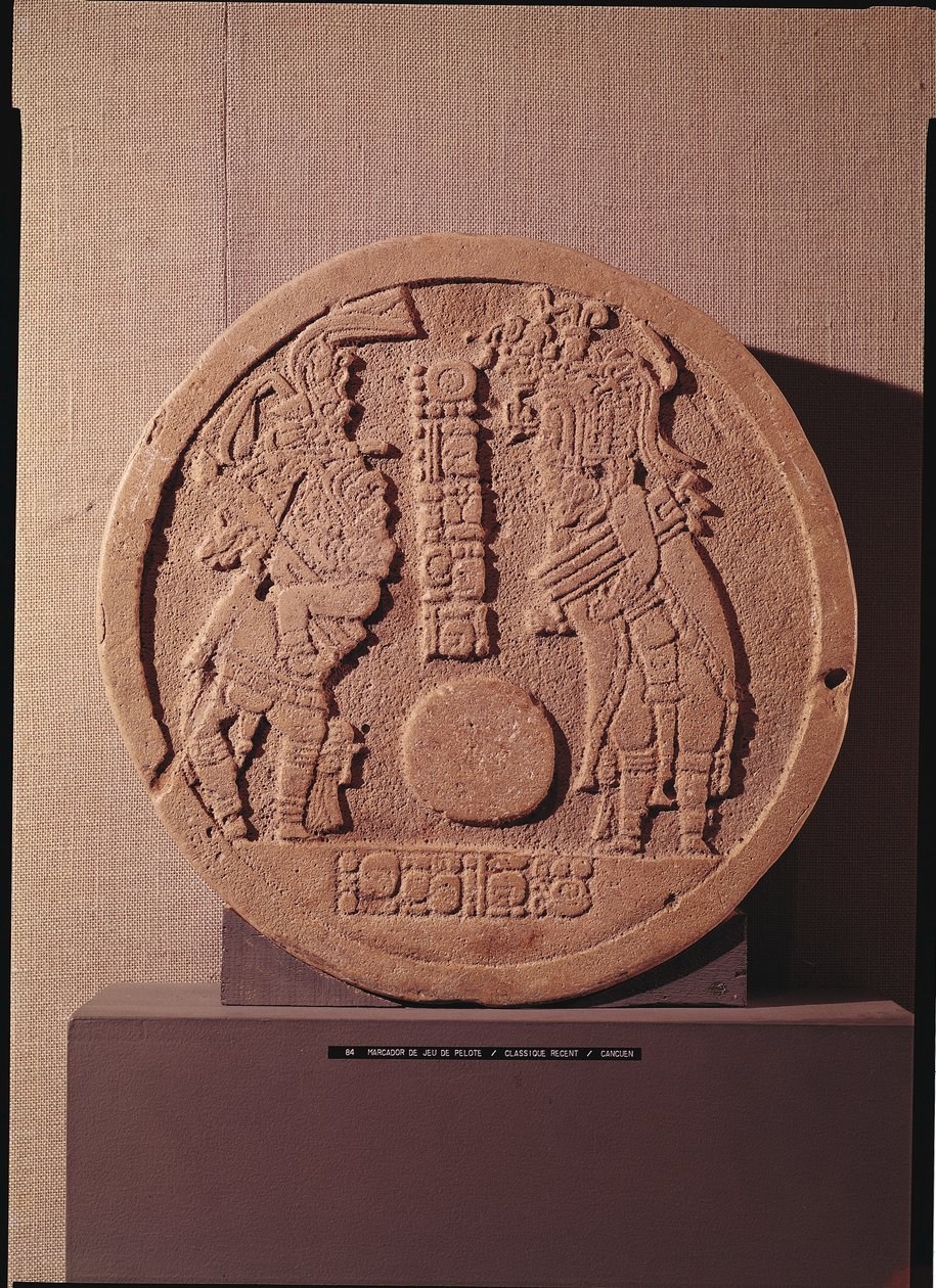 Marcador de pelota que representa a dos jugadores, Maya, de Guatemala, 600-950 de Pre Columbian