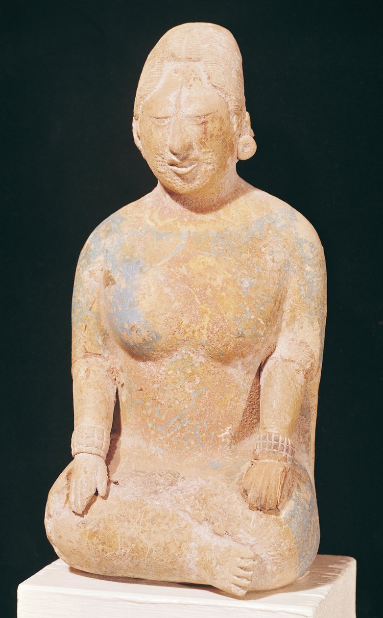 Estatua de una mujer sentada, del cementerio en la Isla de Jaina, Estado de Campeche, siglo VII-X de Pre Columbian