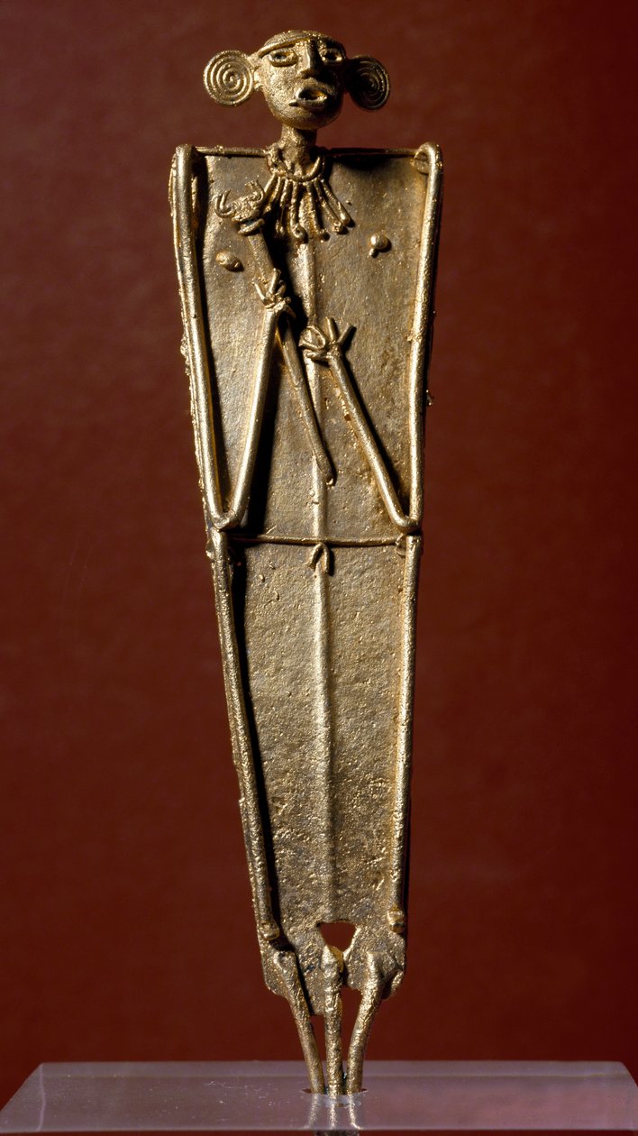 Arte precolombino, civilización Muisca: estatuilla de mujer (Tunjo) en oro de Pre Columbian