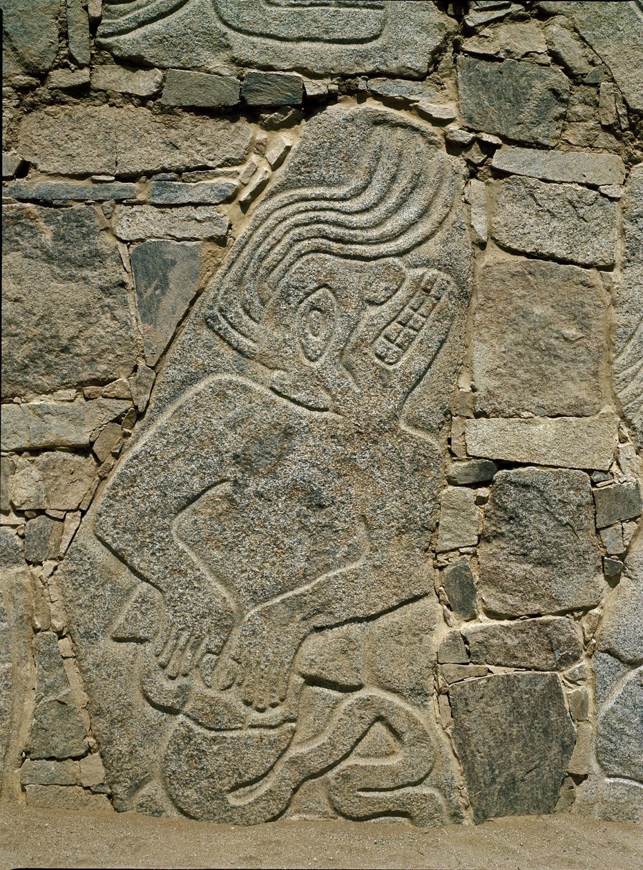 Muro con relieve de un guerrero de Pre Columbian Pre Columbian