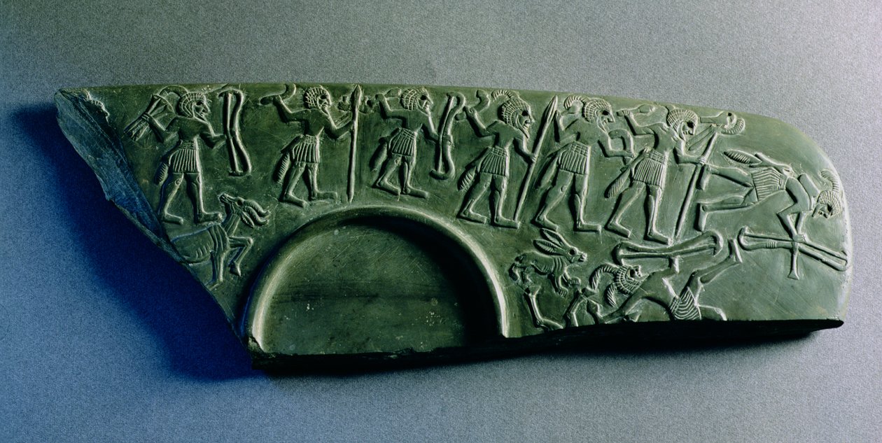 Fragmento de una paleta con una escena de caza, de Abydos, c.3300-3100 a.C. de Predynastic Period Egyptian