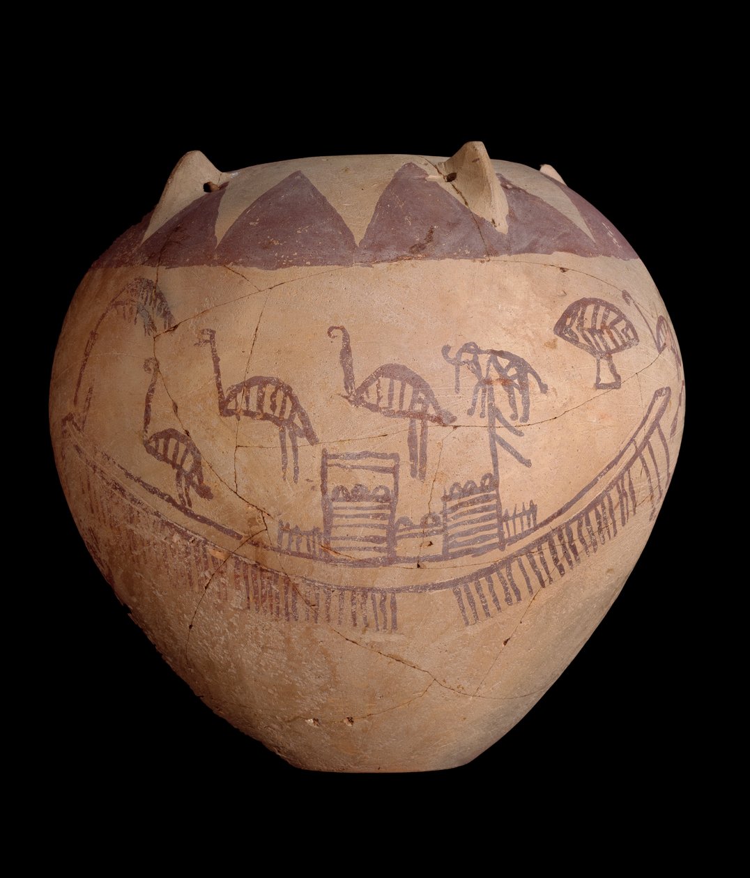Jarra de arcilla cocida con decoración pintada, incluyendo barcos y animales, c.3400-3300 a.C. de Predynastic Period Egyptian