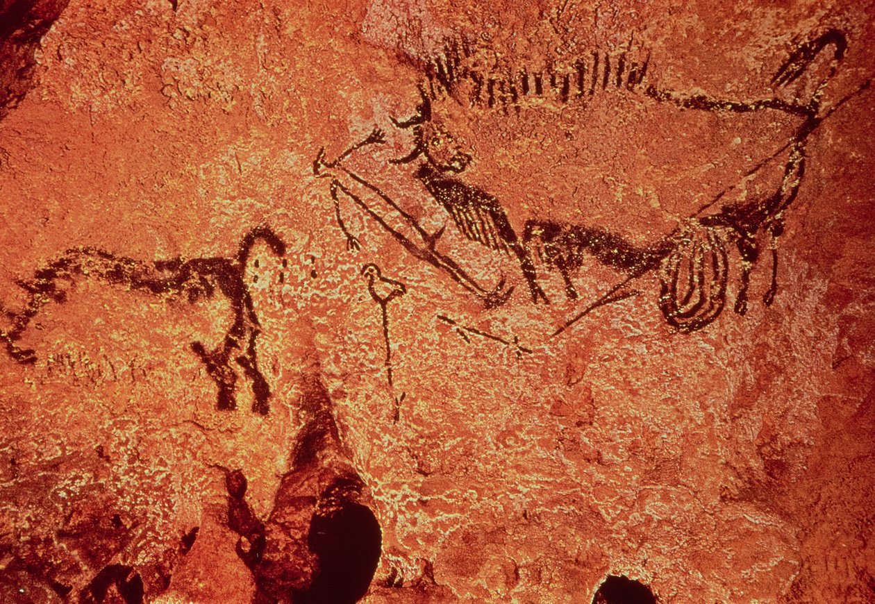 Pintura rupestre de una escena de caza, c.17000 a.C. de Prehistoric
