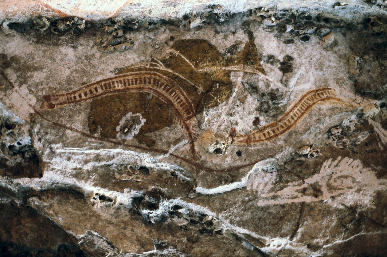 Pintura rupestre aborigen, sitio de las cuevas de Ubirr, Parque Nacional Kakadu, Australia de Prehistoric Prehistoric