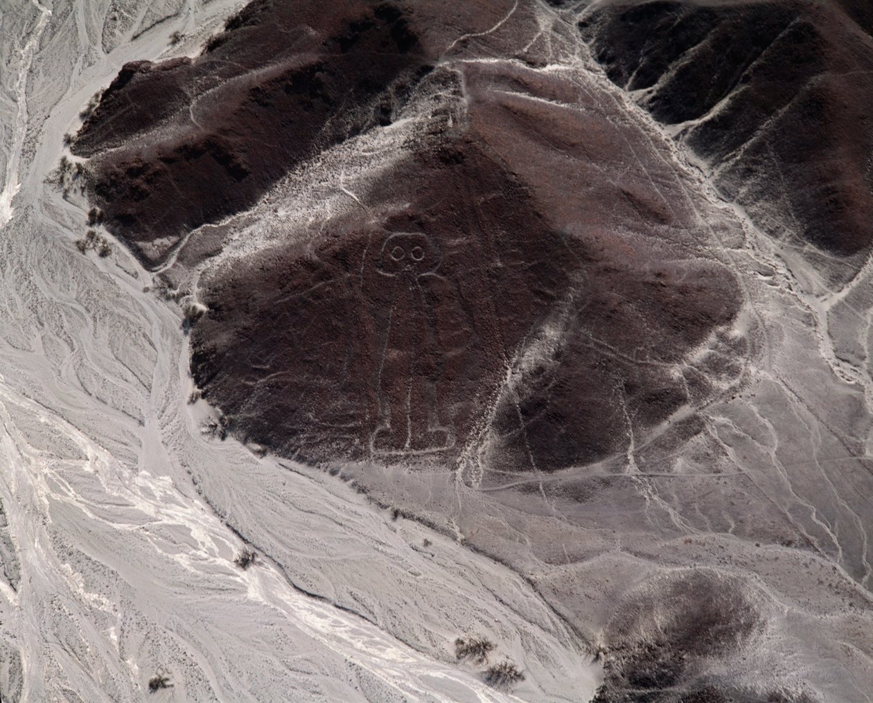 Vista aérea de las Líneas de Nazca representando una figura humana de Prehistoric Prehistoric