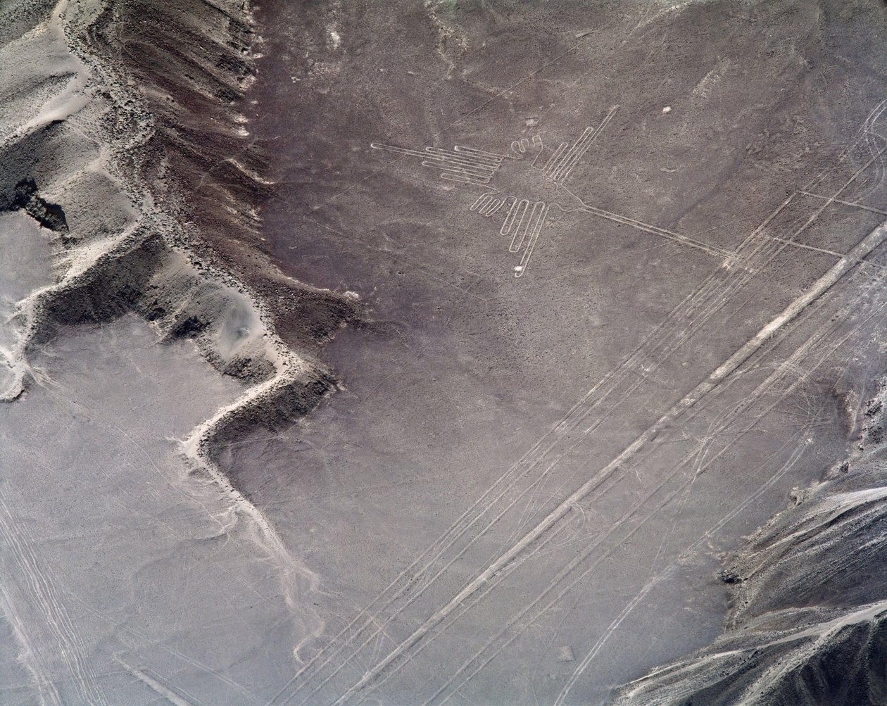Vista aérea de un colibrí, Líneas de Nazca de Prehistoric Prehistoric