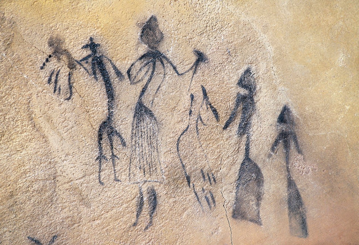 Danza falica de tipo estilizado-naturalista, arte mesolítico (pintura mural) de Prehistoric Prehistoric