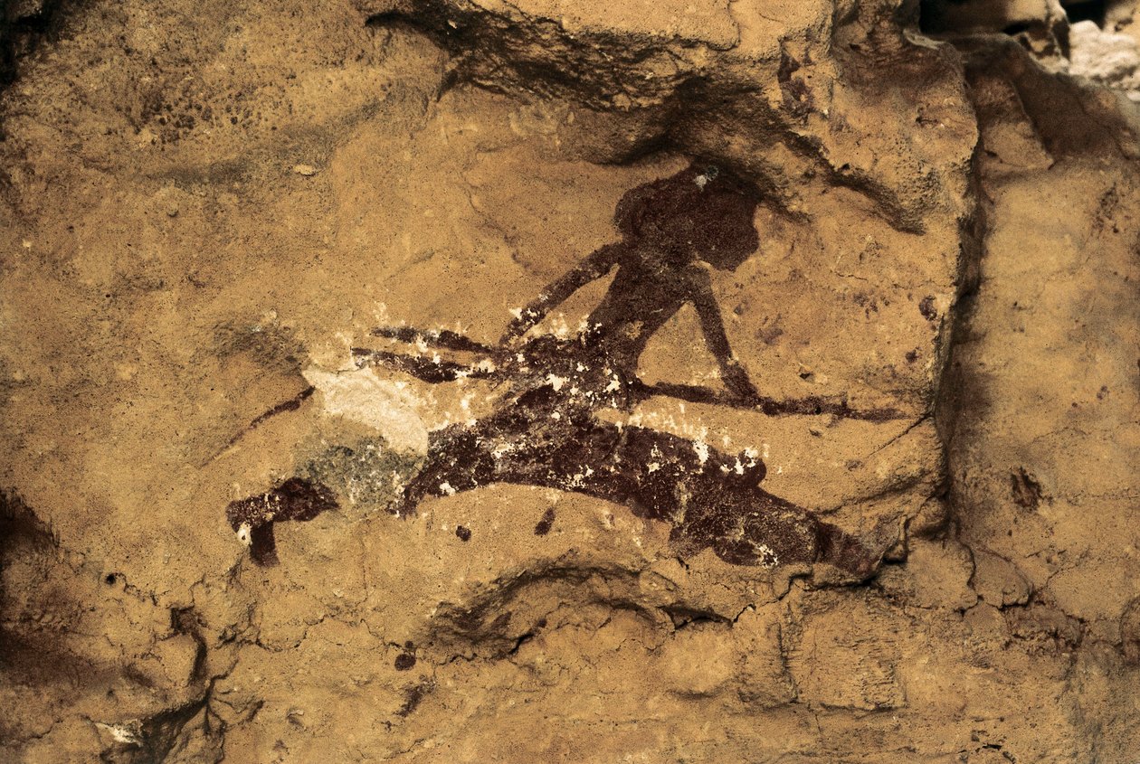 Arte rupestre: mujer cazadora. Prehistoria, Paleolítico Superior. Cueva de Tío Garroso, España de Prehistoric Prehistoric