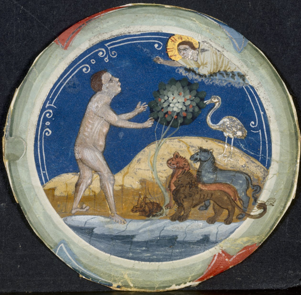 Medallón del borde de una Biblia latina: El sexto día de la creación, principios de 1300 de Primo Miniatore di San Domenico