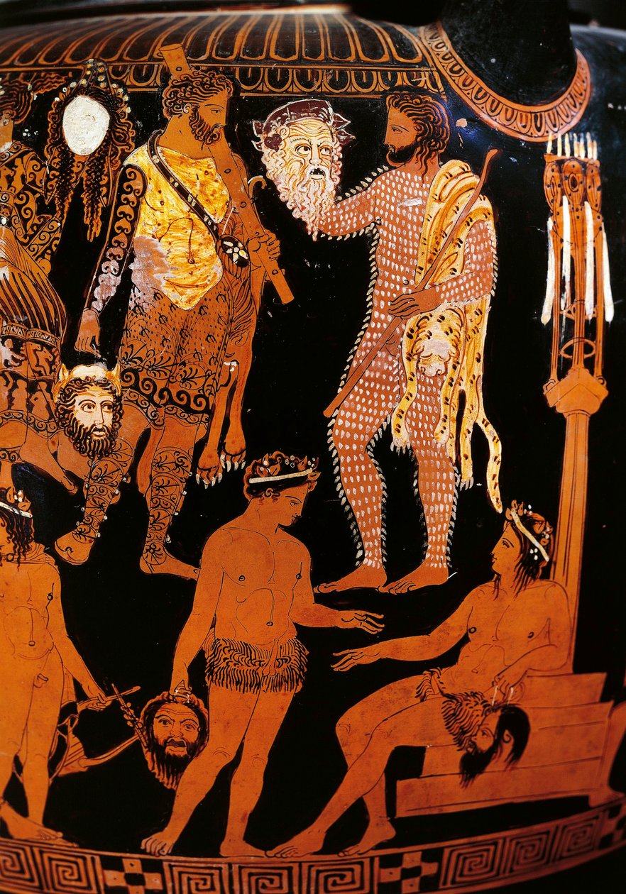 Vaso de Pronomos, crátera con figuras rojas (detalle) de Promonos Painter