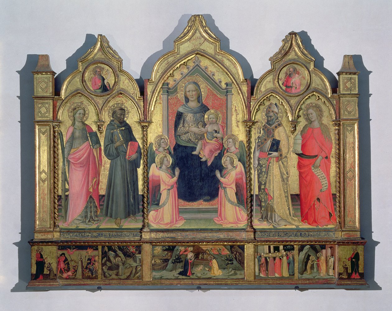 Madonna y el Niño entronizados con Santa Catalina, San Francisco, San Zenobio y Santa María Magdalena de Pseudo Ambrogio di Baldese