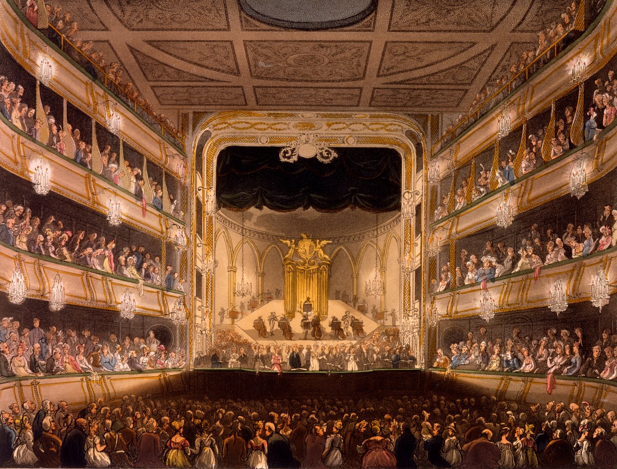 Teatro de Covent Garden, de Microcosm of London por R. Ackermann, 1808 de Pugin and Rowlandson