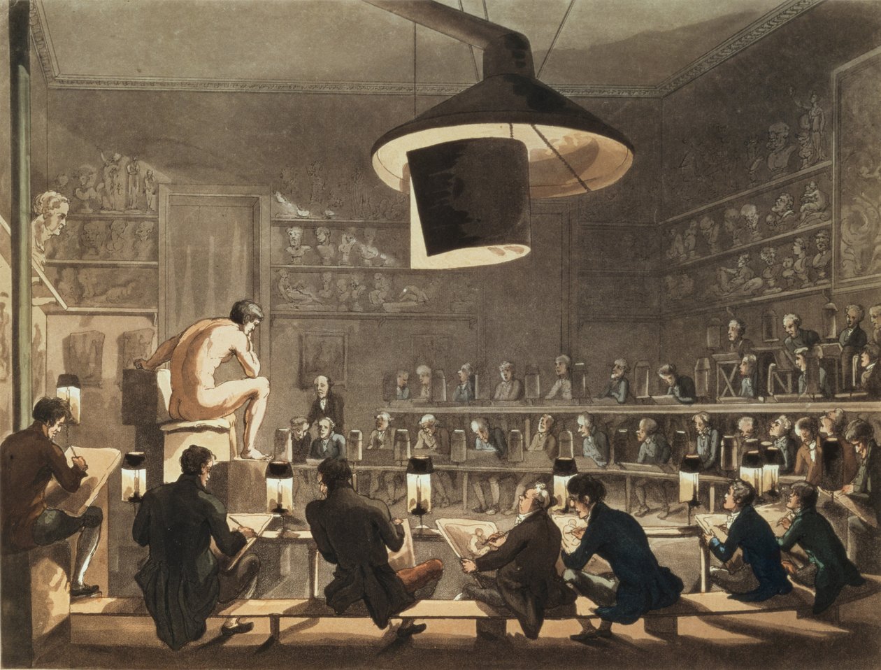 Dibujo del natural en la Real Academia, grabado por Richard Banks Harraden de Pugin and Rowlandson